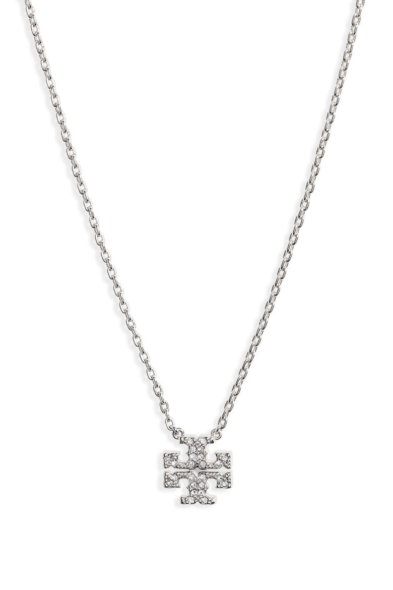 Pavé Logo Charm Necklace, Main, color, TORY SILVER