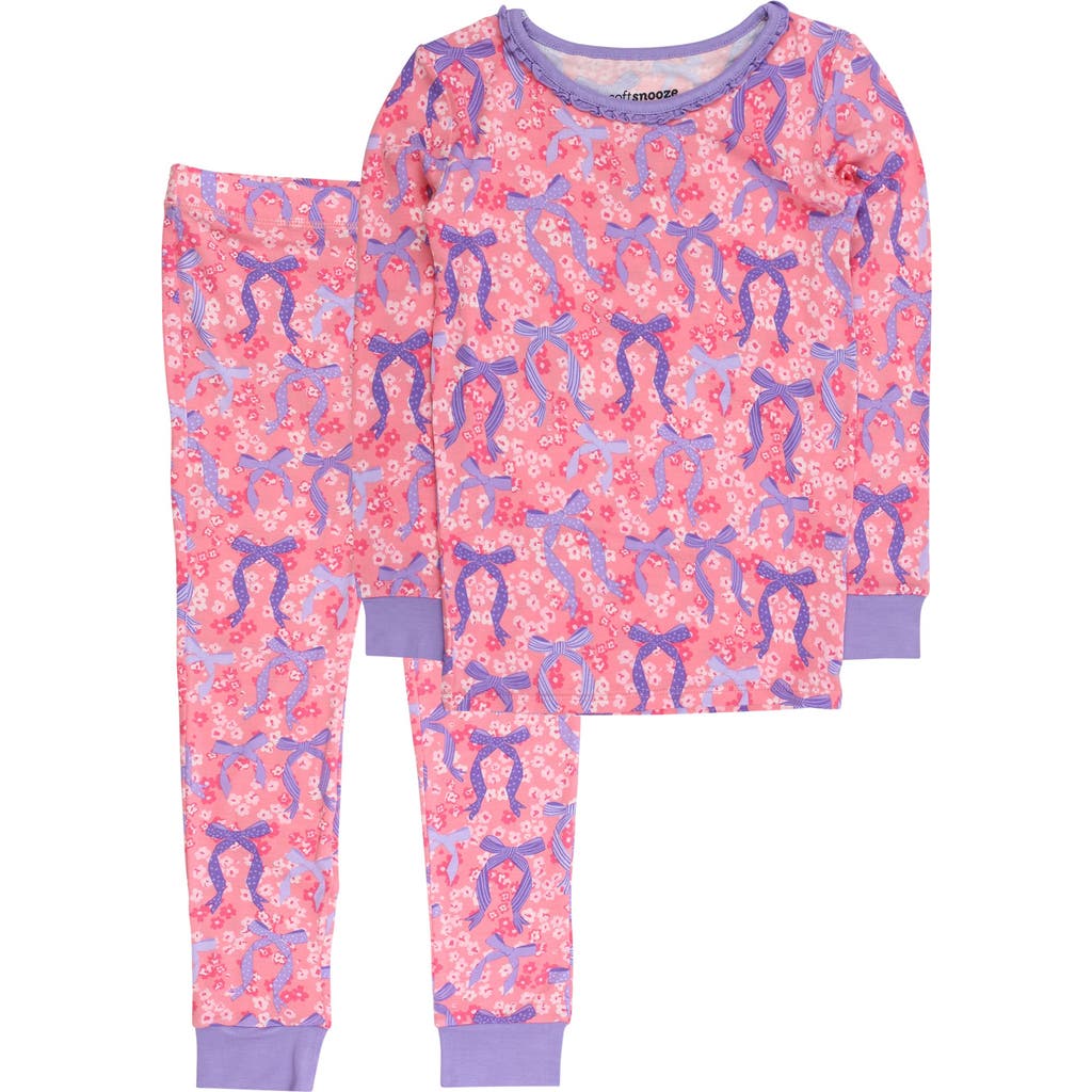 Rufflebutts Kids' Girls Softsnooze Ruffle Long Sleeve Pajama Set In Pink