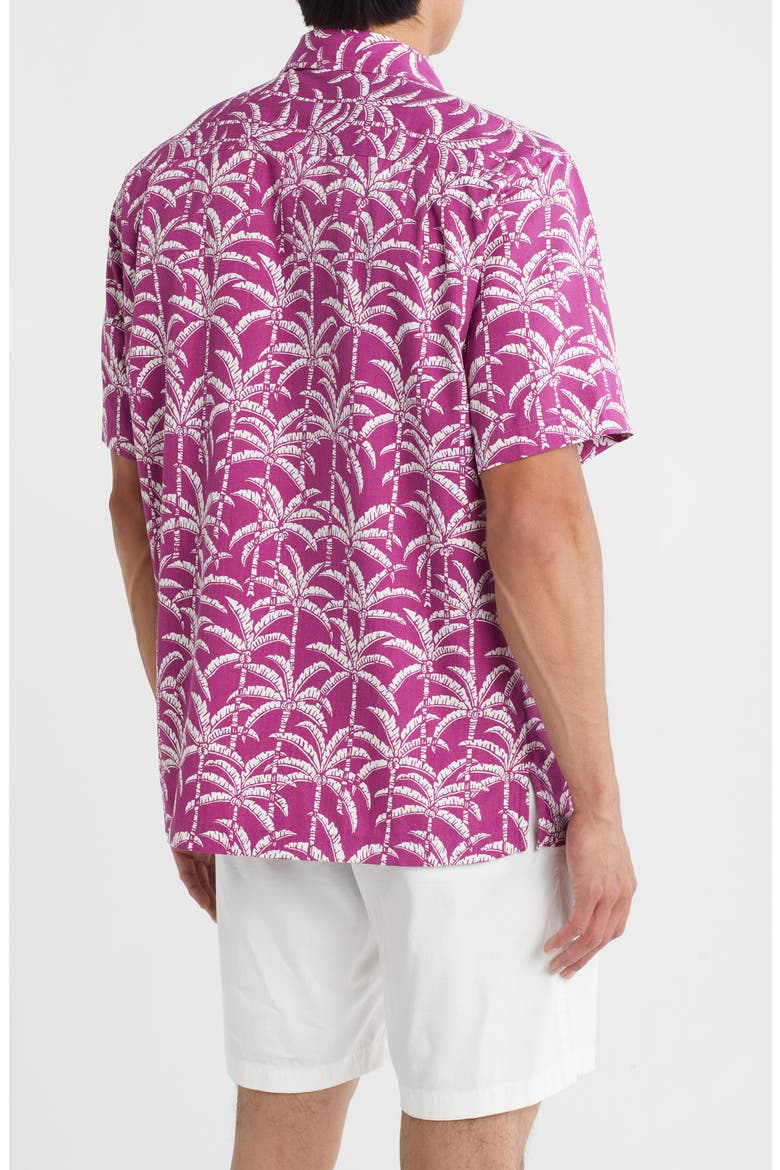 Palm Party Short Sleeve Silk Blend Button-Up Shirt, Alternate, color, DEEP HOLLYHOCK