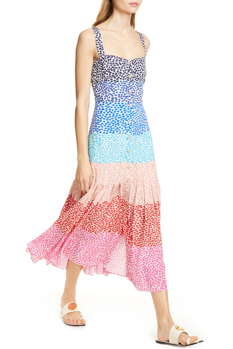 Karen Stripe Silk Dress, Alternate, color, RAINBOW GRADIENT PLMT