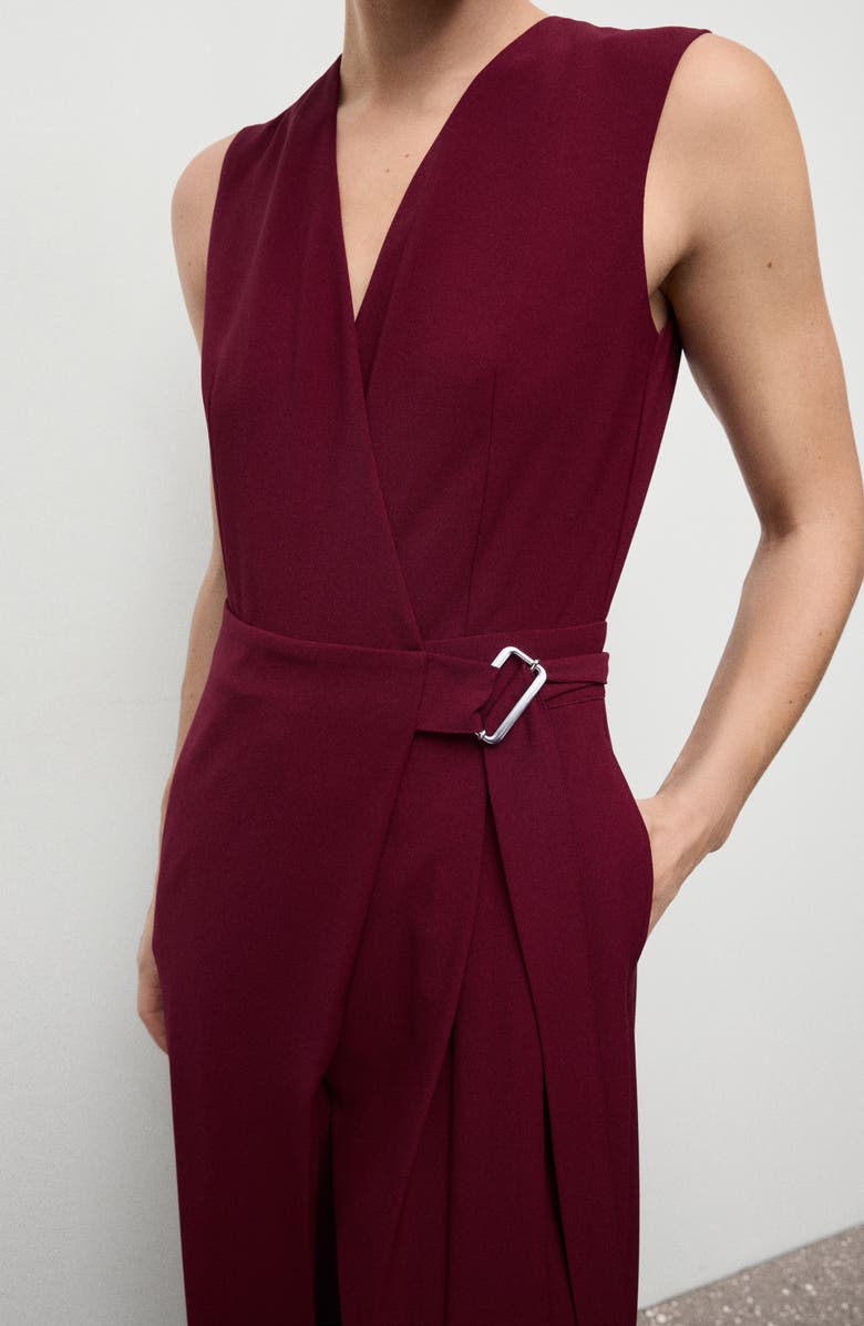 MANGO Belt Wrap Sleeveless Jumpsuit, Alternate, color, Wine