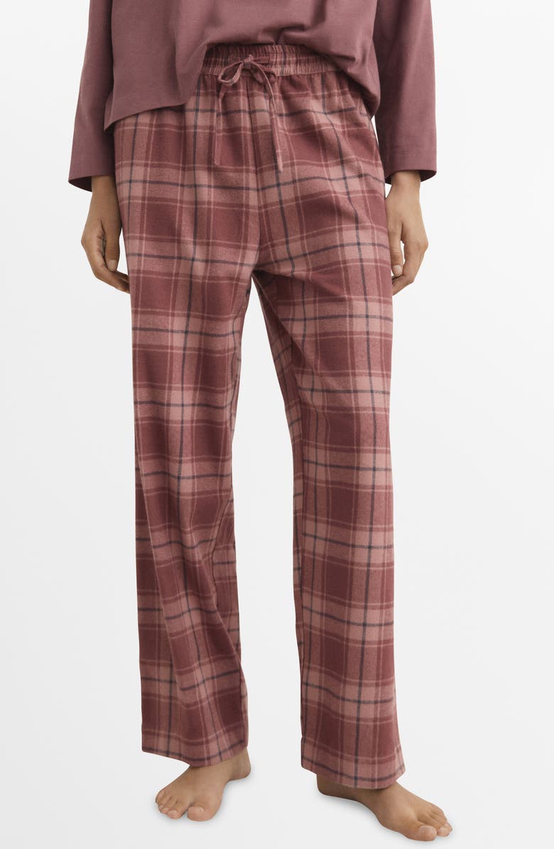 MANGO Check Cotton Flannel Pajamas, Main, color, Russet