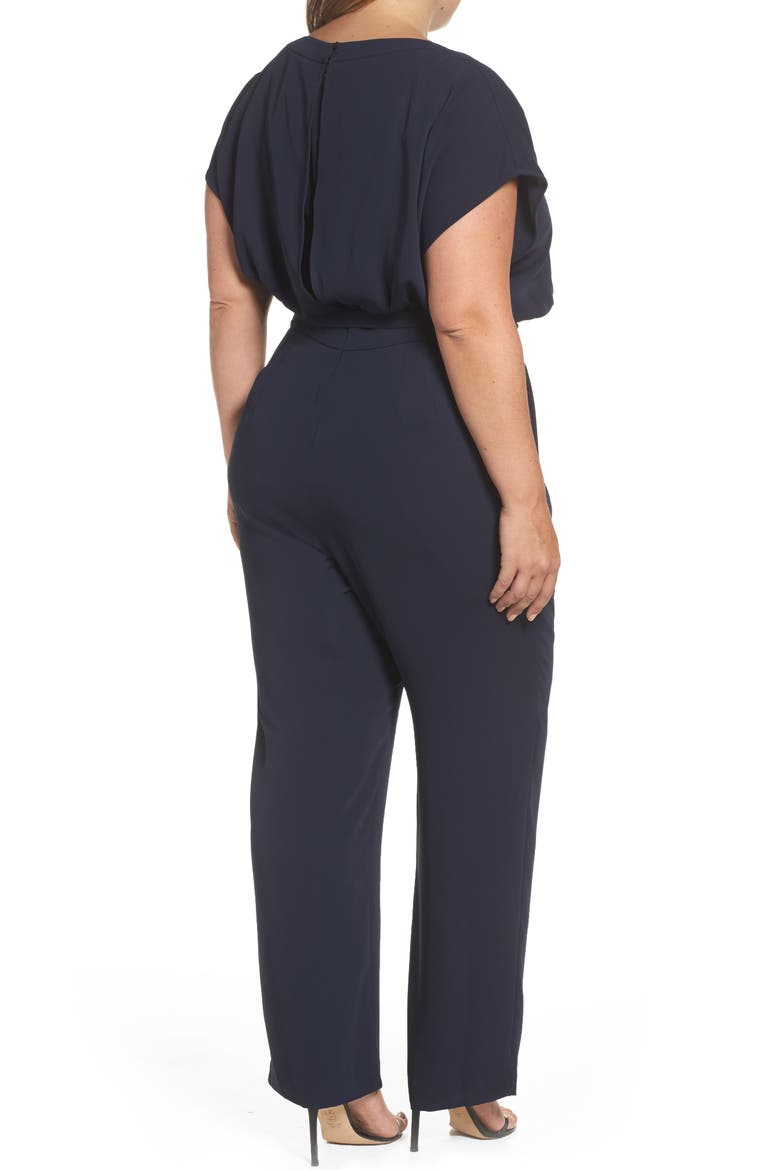 Tie Waist Crepe Wide Leg Jumpsuit, Alternate, color, NAVY