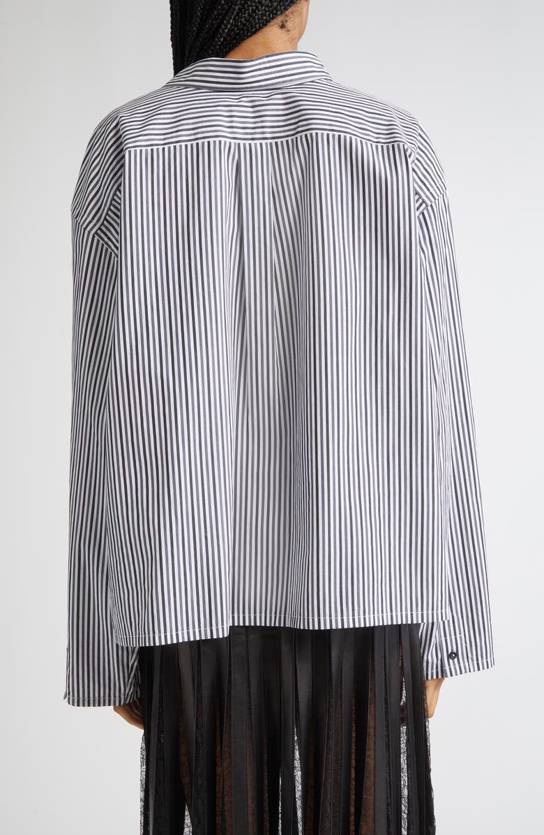 Brandon Maxwell The Javi Stripe Boxy Cotton Poplin Button-Down Shirt, Alternate, color, Grey Black Stripe