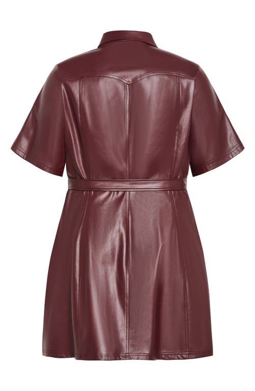 City Chic Paula Tie Waist Faux Leather Dress In Brown