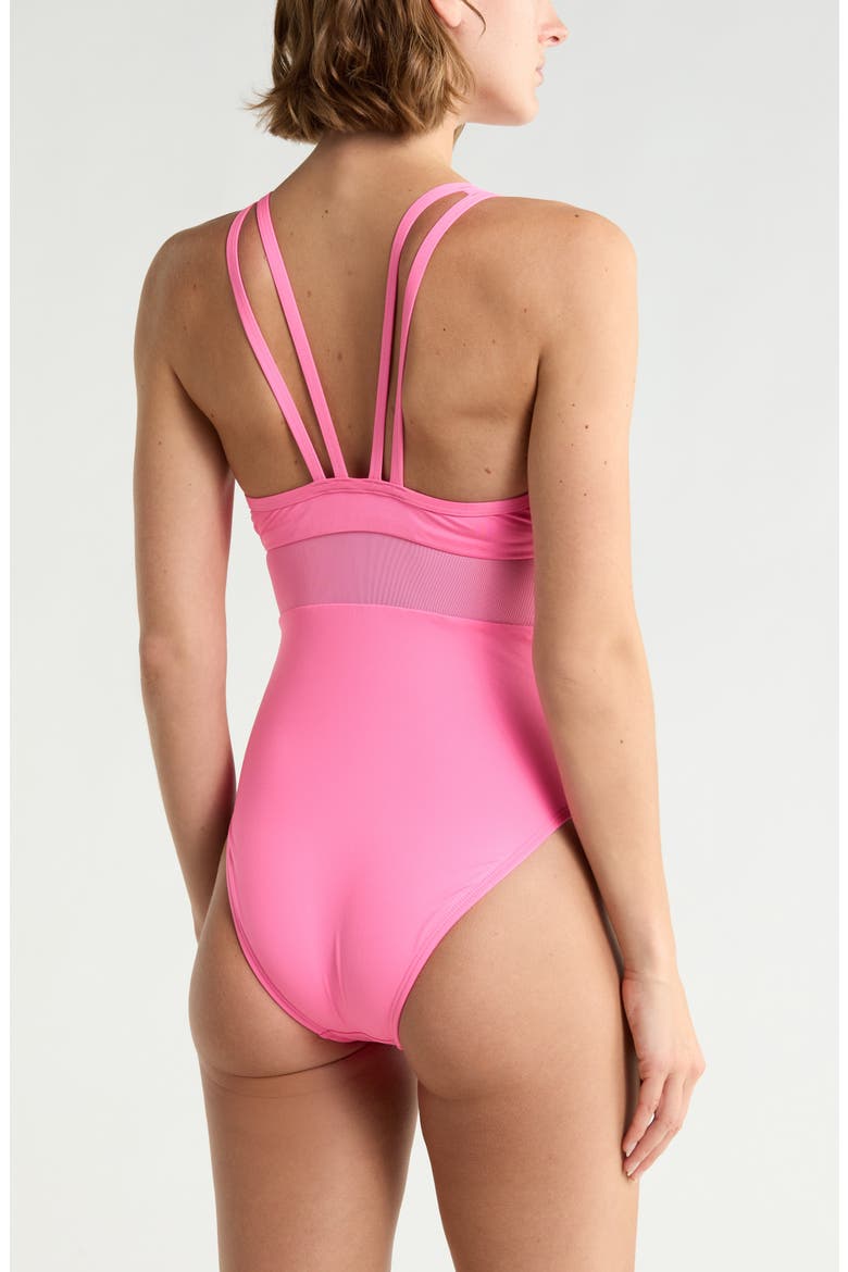 V-Back One-Piece Swimsuit, Alternate, color, PINK GLOW