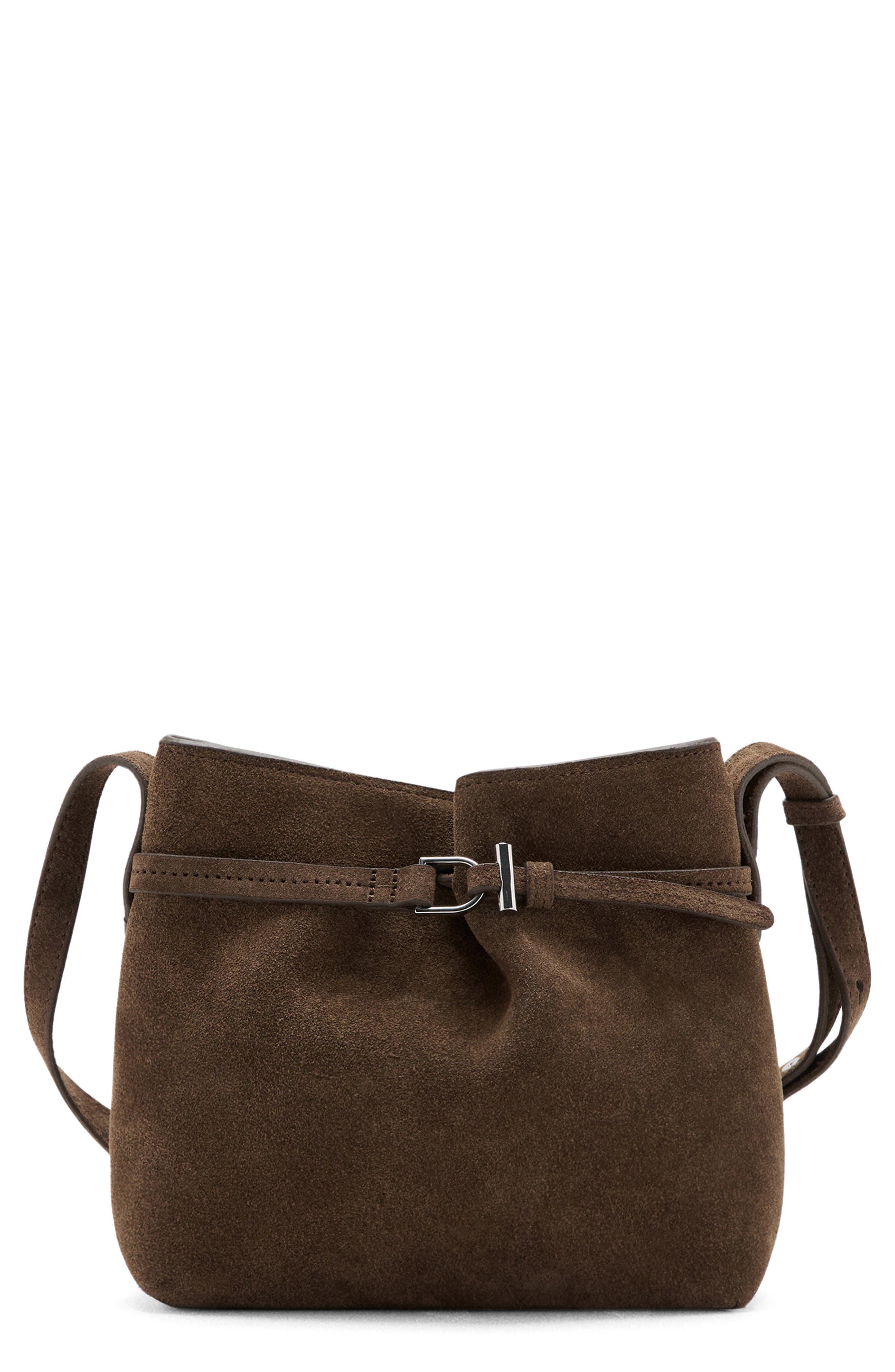 MANGO Suede Buckle Shoulder Bag, Main, color, 