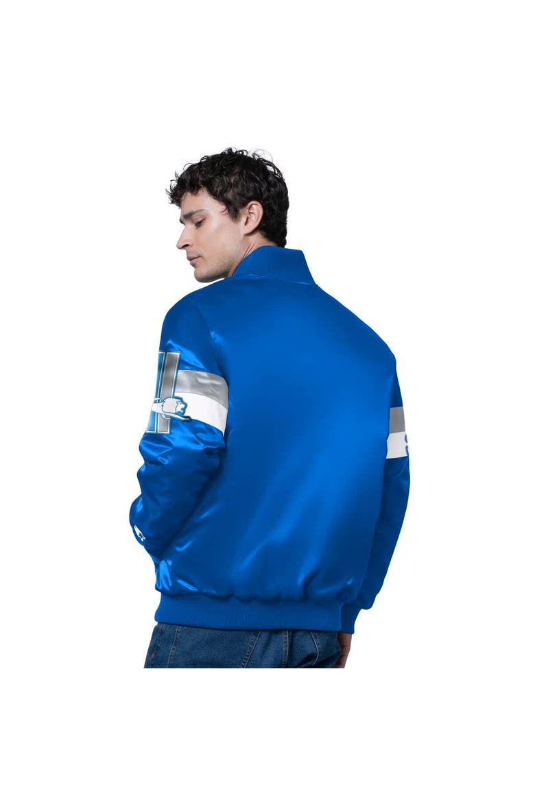 Men's Starter Blue Detroit Lions Triple Option Satin Varsity Vintage Logo Full-Snap Jacket, Alternate, color, Blue
