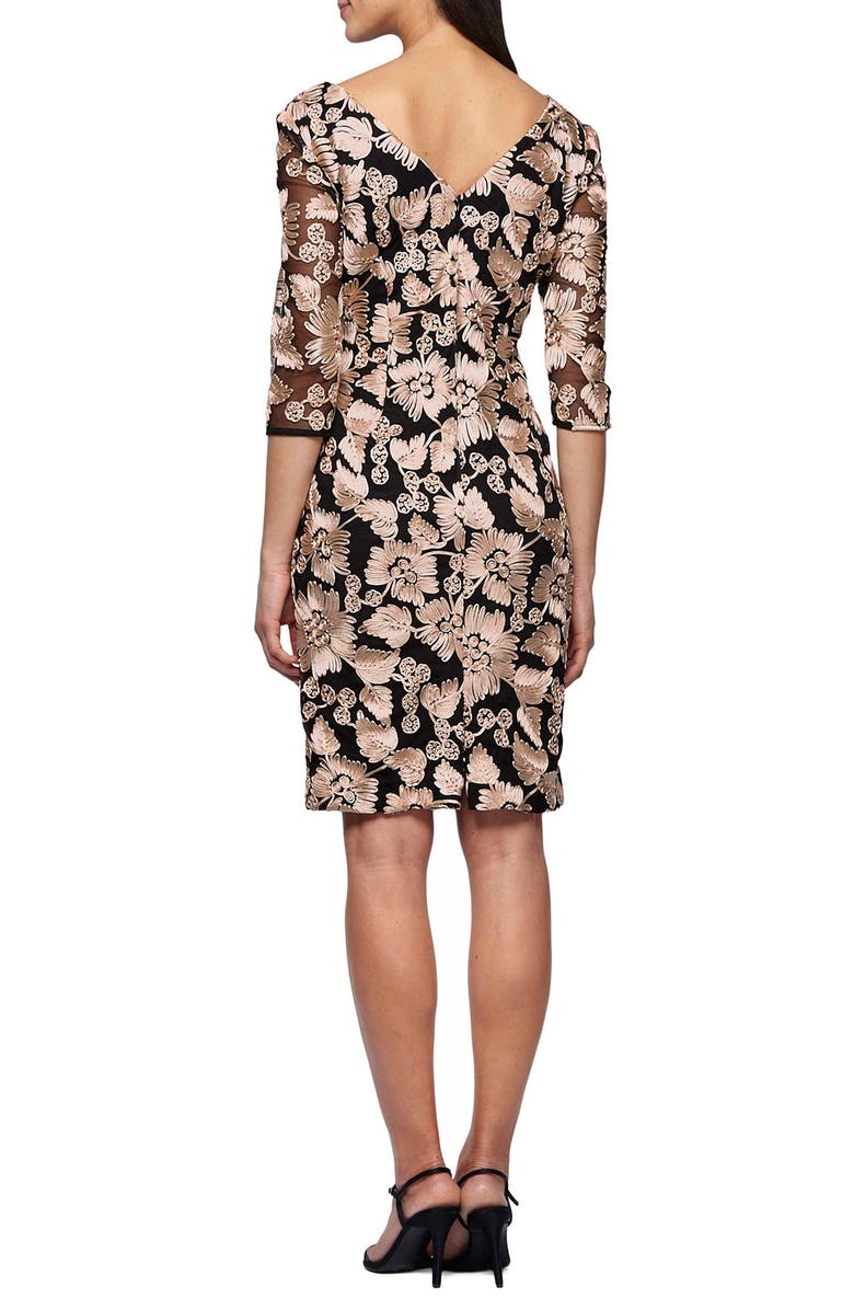 Alex Evenings Soutache Appliqué Sheath Dress, Alternate, color, Black/ Champagne