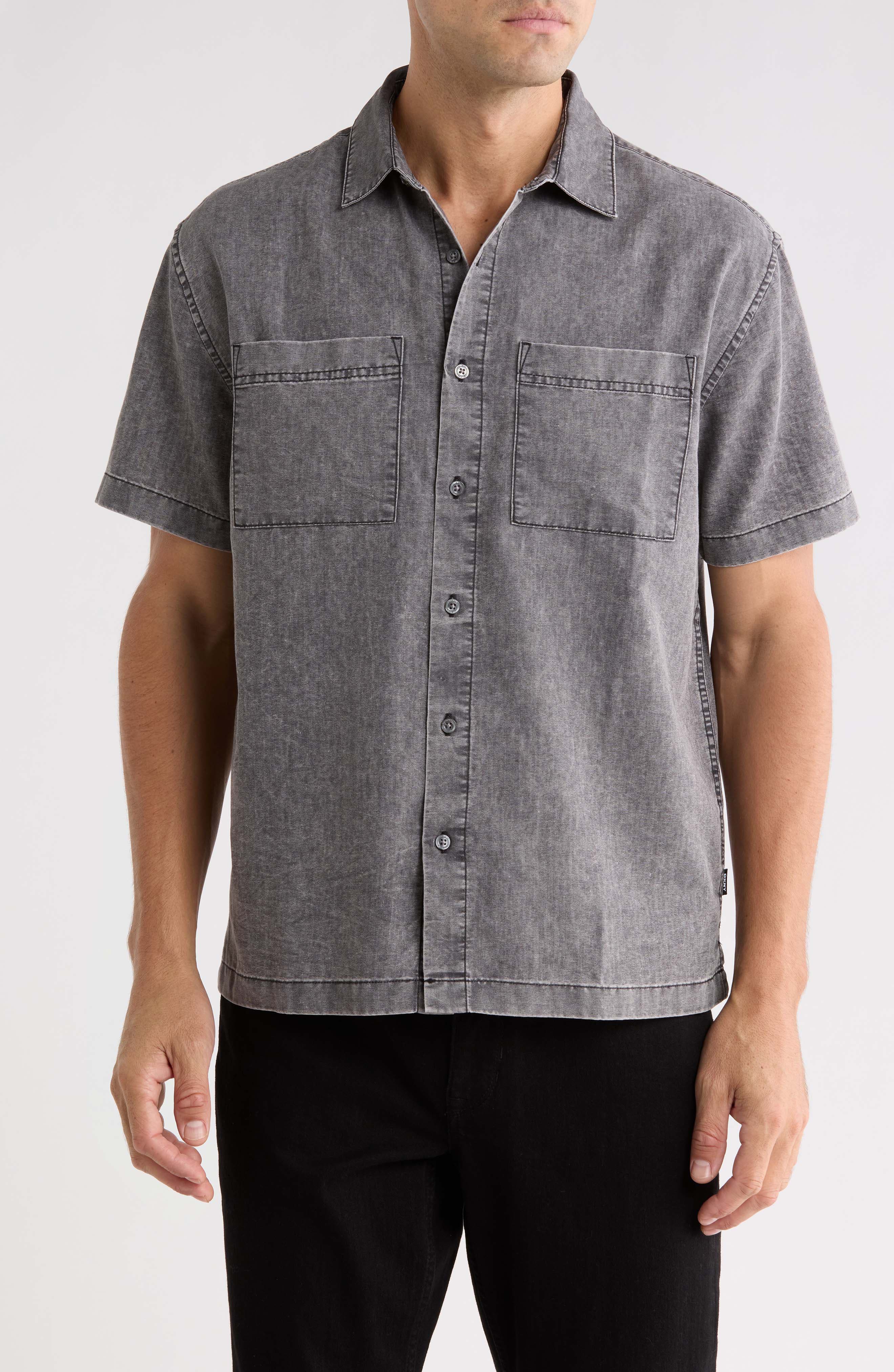 Short Sleeve Chambray Button-Up Shirt