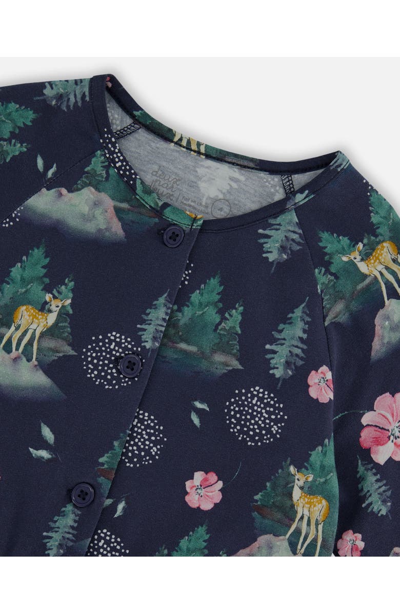 Deux par Deux Girl's Jersey Long Sleeve Dress Navy Printed Bambi, Alternate, color, 