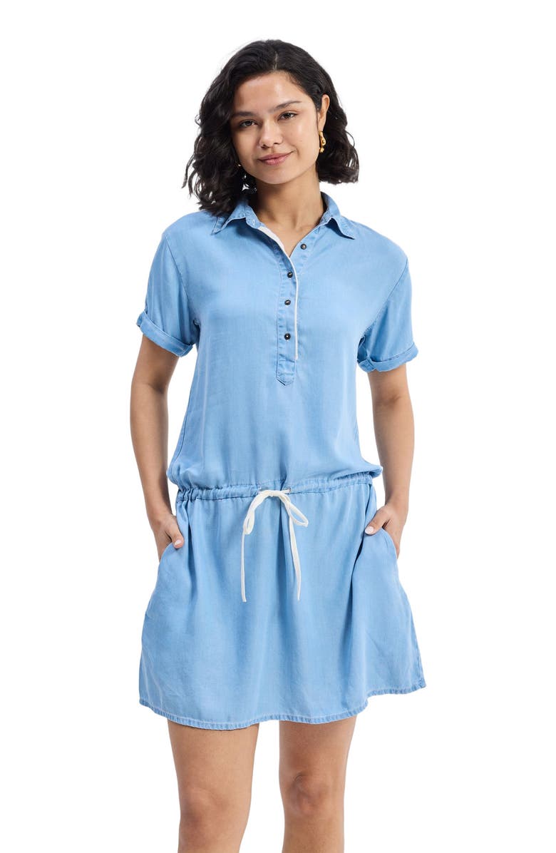 Reistor Drawstring Denim Shirt Dress with Front Buttons in Blue, Alternate, color, Ocean Blue