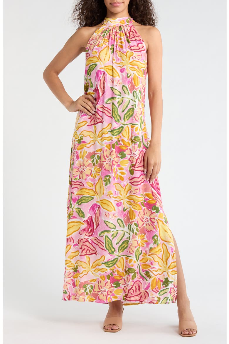 Floral Challis Maxi Dress, Main, color, PLUSH PINK