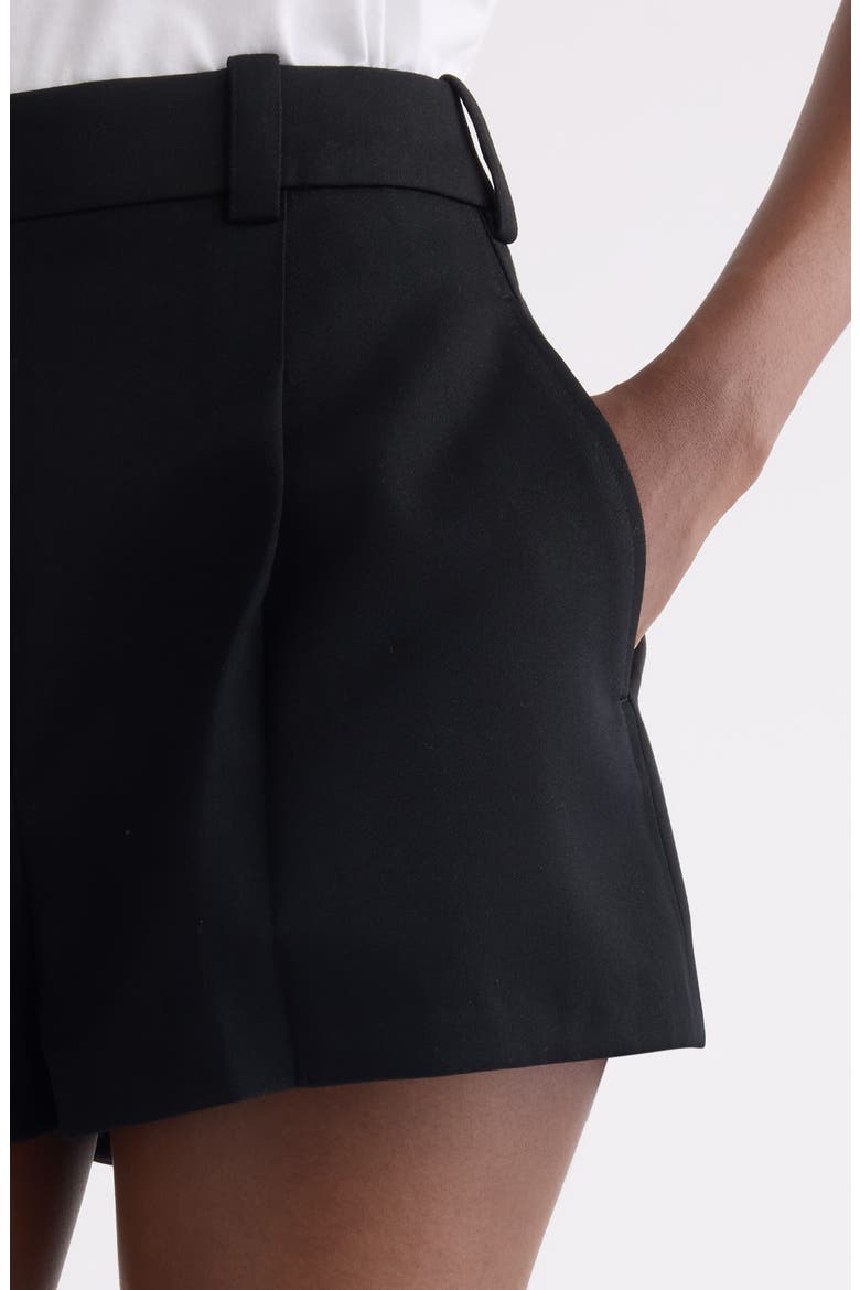 Pleated Wool Grain de Poudre Shorts, Alternate, color, BLACK