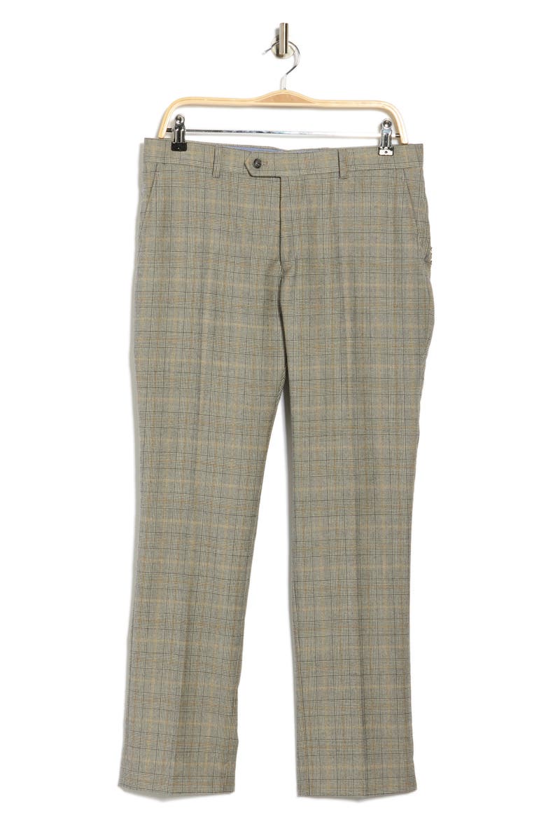 Plaid Flat Front Wool Pants, Alternate, color, GREY/ CAMEL PLAID
