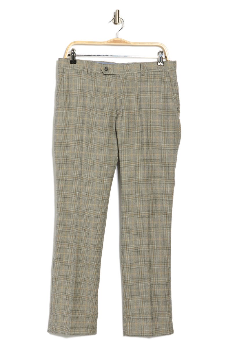 Tommy Hilfiger Plaid Flat Front Wool Pants, Alternate, color, Grey/ Camel Plaid