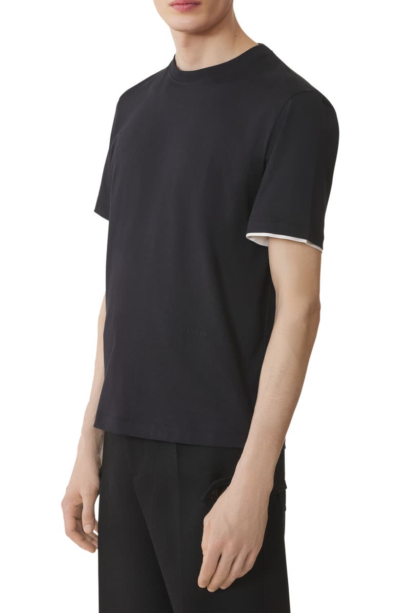 Lanvin Cotton T-Shirt With Silk Detail, Alternate, color, Black