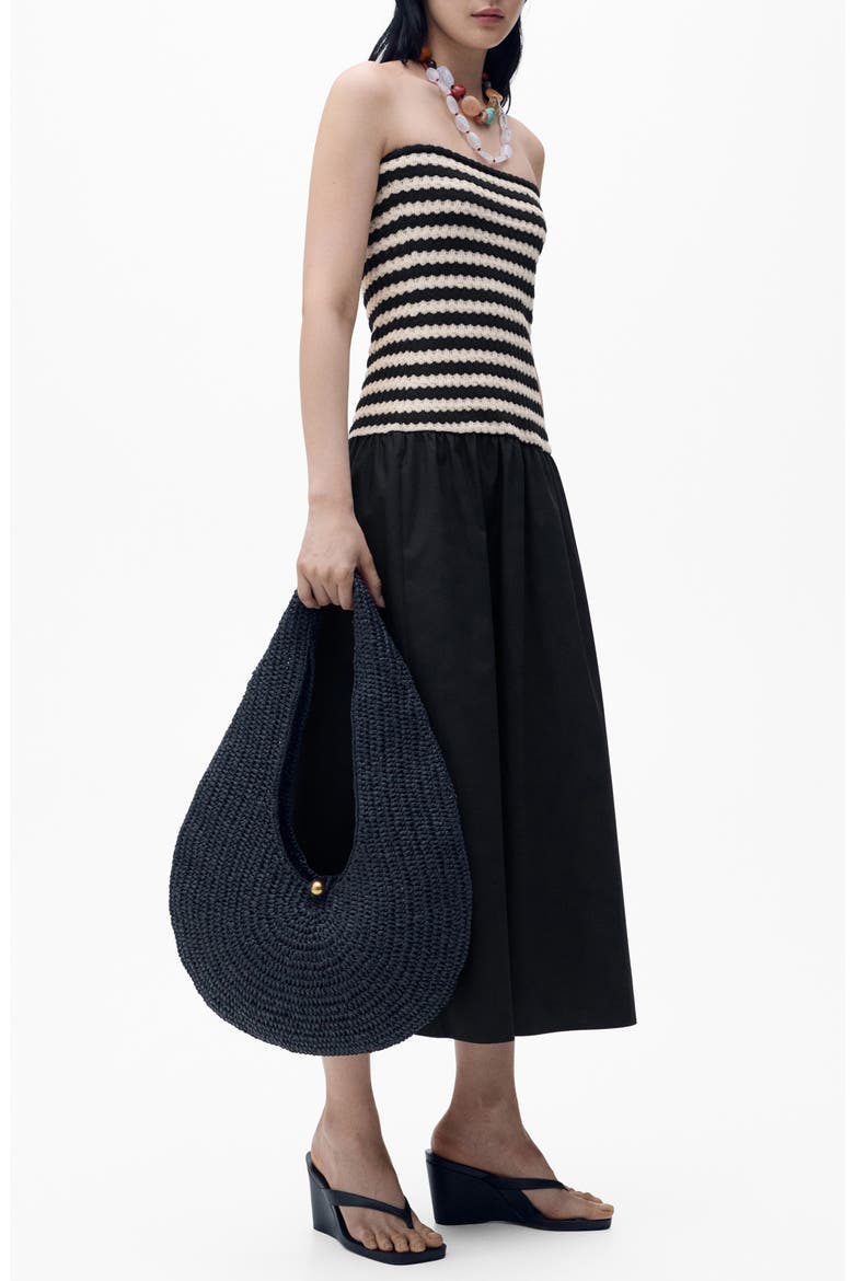 Nati Strapless Mixed Media Maxi Dress, Main, color, BLACK