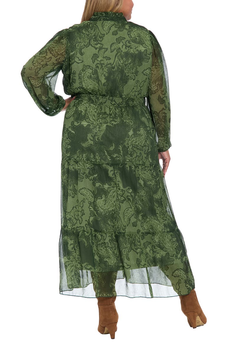 Paisley Long Sleeve Tiered Chiffon Maxi Dress, Alternate, color, PINE