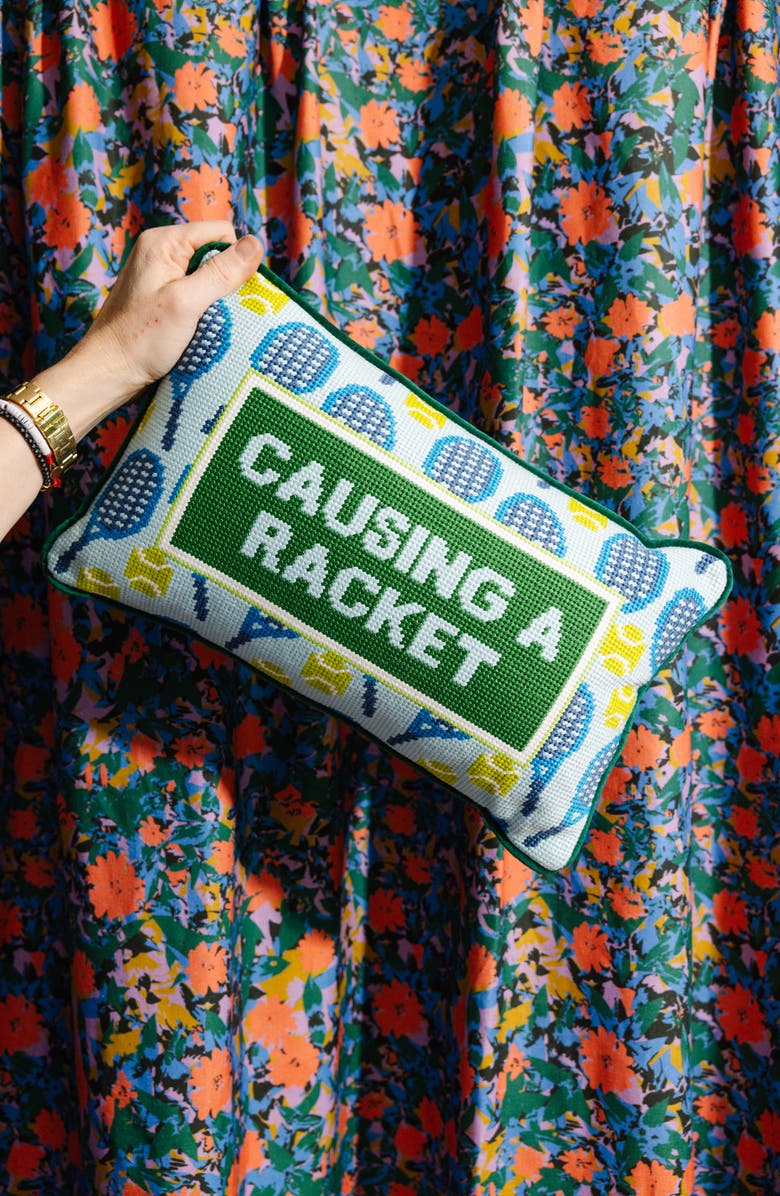 Furbish Causing A Racket Needlepoint Pillow, Alternate, color, Causing A Racket