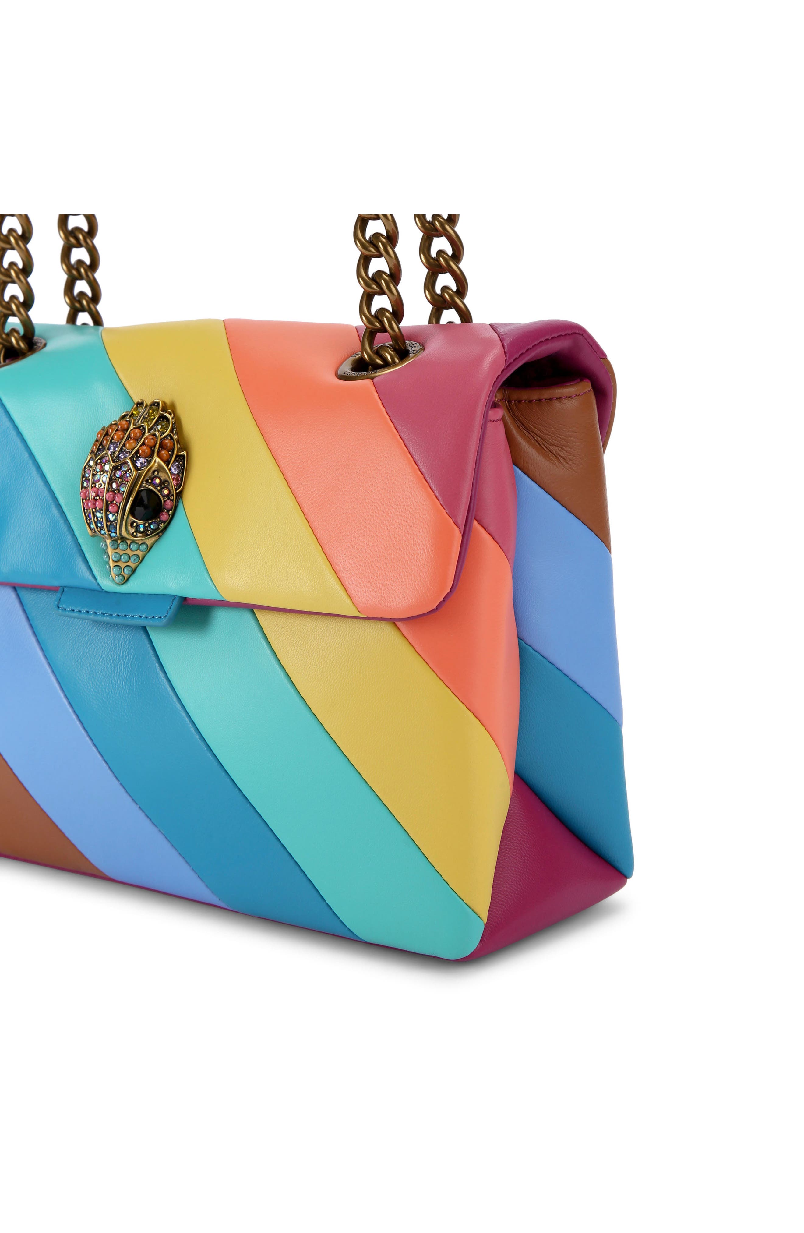 Kurt Geiger London Large Rainbow Stripe Leather Kensington Shoulder Bag, Alternate, color, 