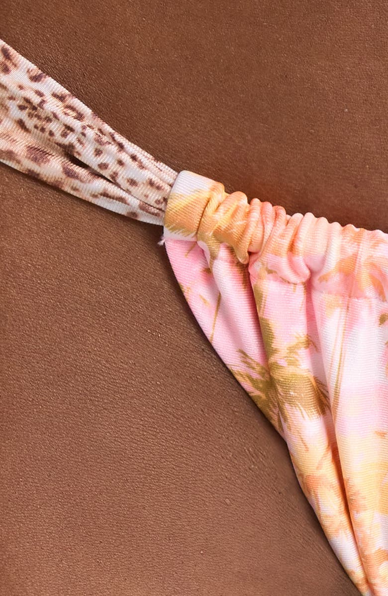 Kulani Kinis Ruched Side Tie Thong Bikini Bottoms, Alternate, color, Wild Skies