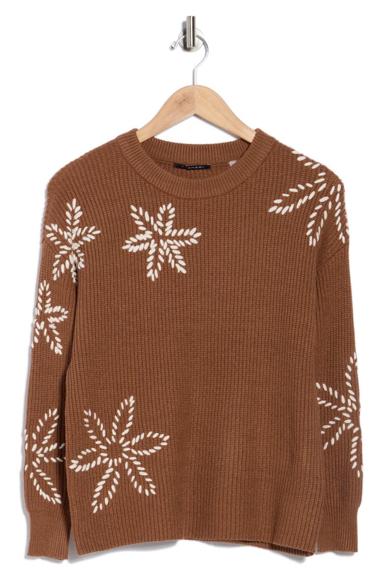 Rib Crewneck Sweater, Alternate, color, CAMEL BEIGE/ CREAM
