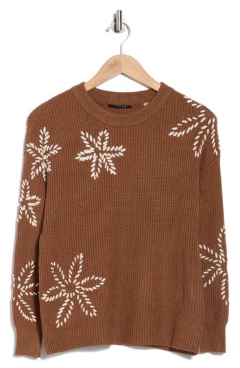 T Tahari Rib Crewneck Sweater In Brown