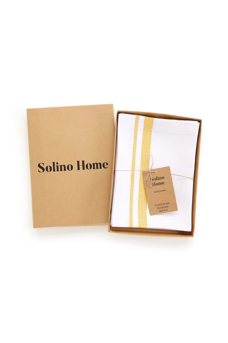 Linen Placemats Set of 4, 14 x 19" - French Stripe, Alternate, color, Yellow and White
