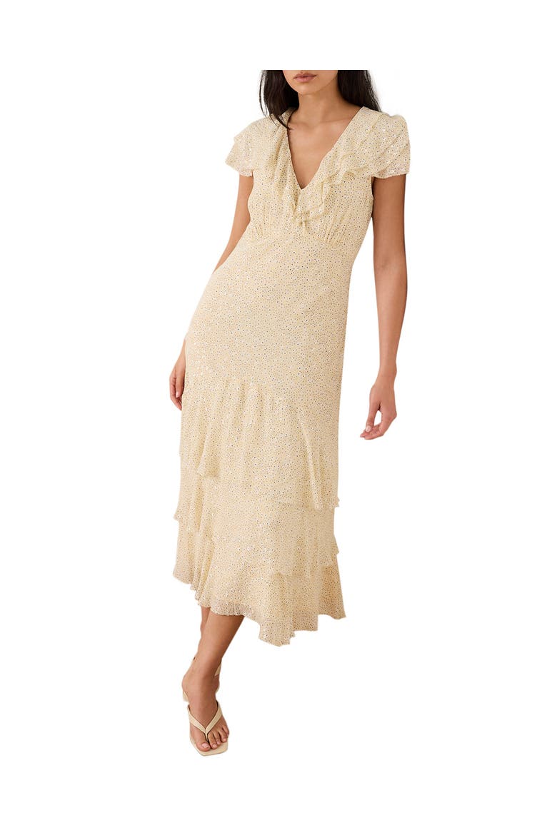 Ruffle Print Midi Dress, Alternate, color, Yellow