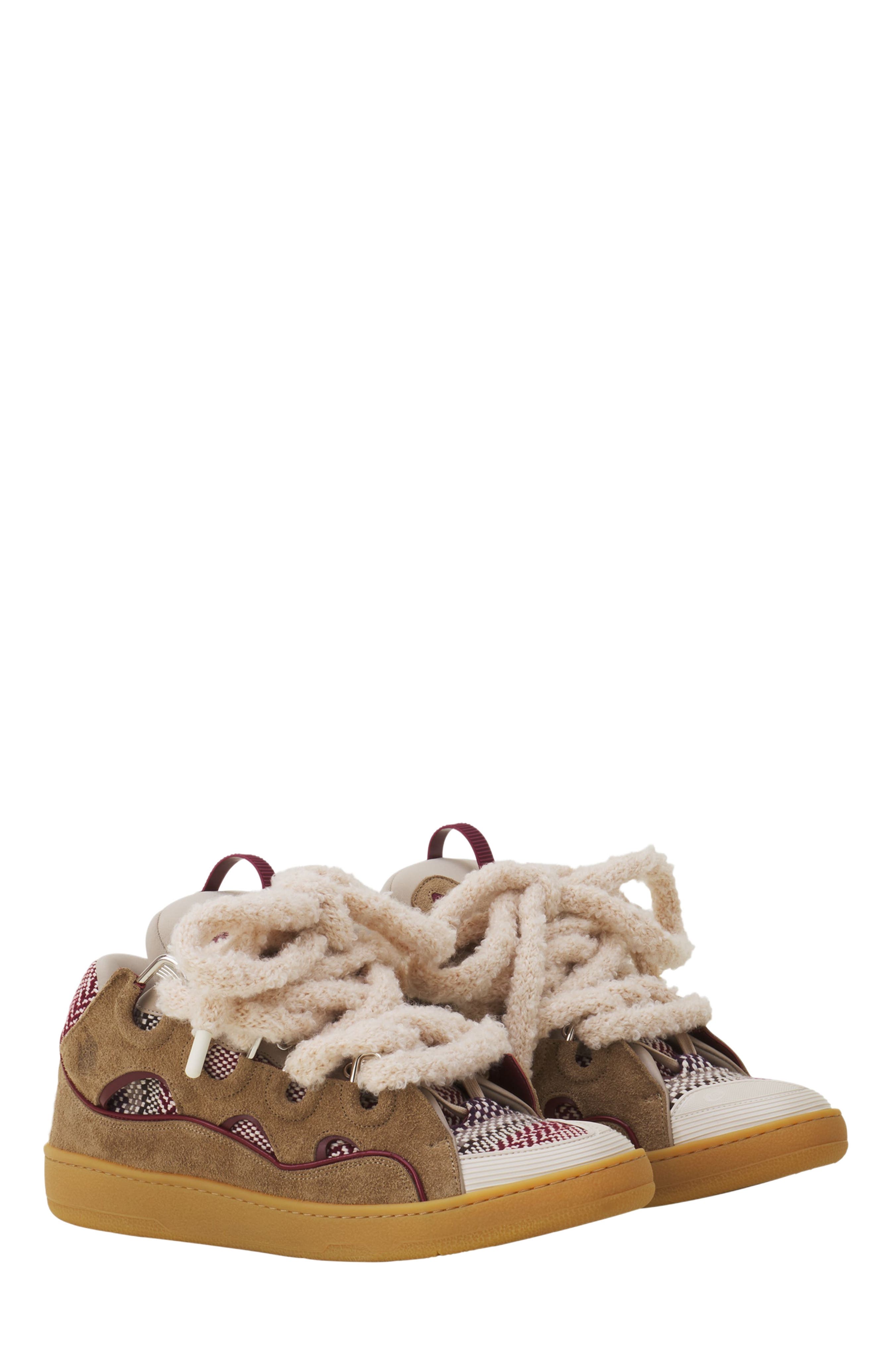 Lanvin Curb Suede Sneakers With Mesh Laces, Alternate, color, Beige
