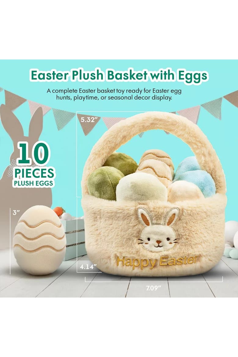 Easter Plush Egg Basket Toy Set with Bunny Design 11-Piece, Alternate, color, Multicolor