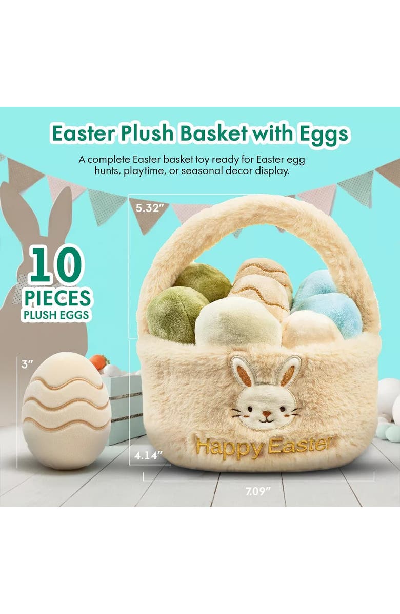 Sperric Easter Plush Egg Basket Toy Set with Bunny Design 11-Piece, Alternate, color,
