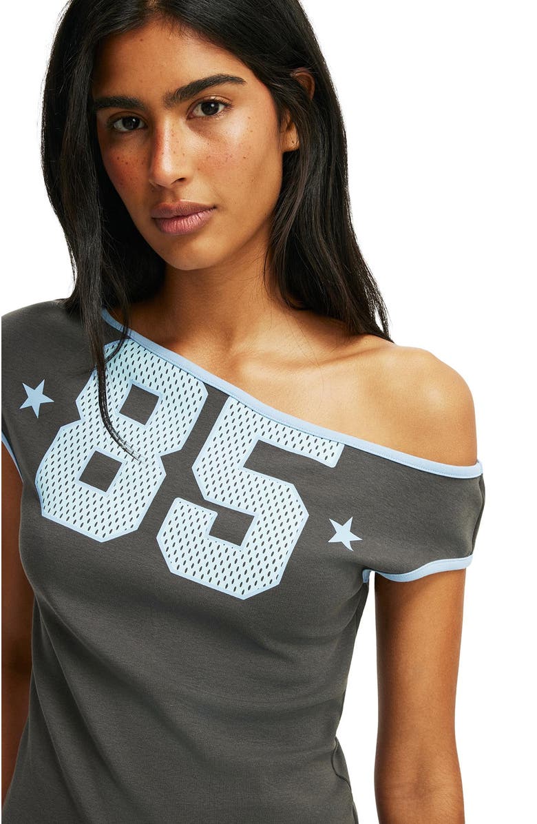 Cotton On Women's Off Shoulder Graphic Tee, Alternate, color, 85  Slate