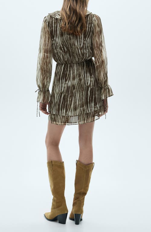 Mango Ruffle Print Long Sleeve Minidress In Green