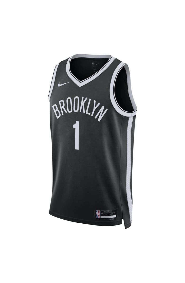 Nike Unisex Nike Mikal Bridges Black Brooklyn Nets Swingman Jersey - Icon Edition, Alternate, color,
