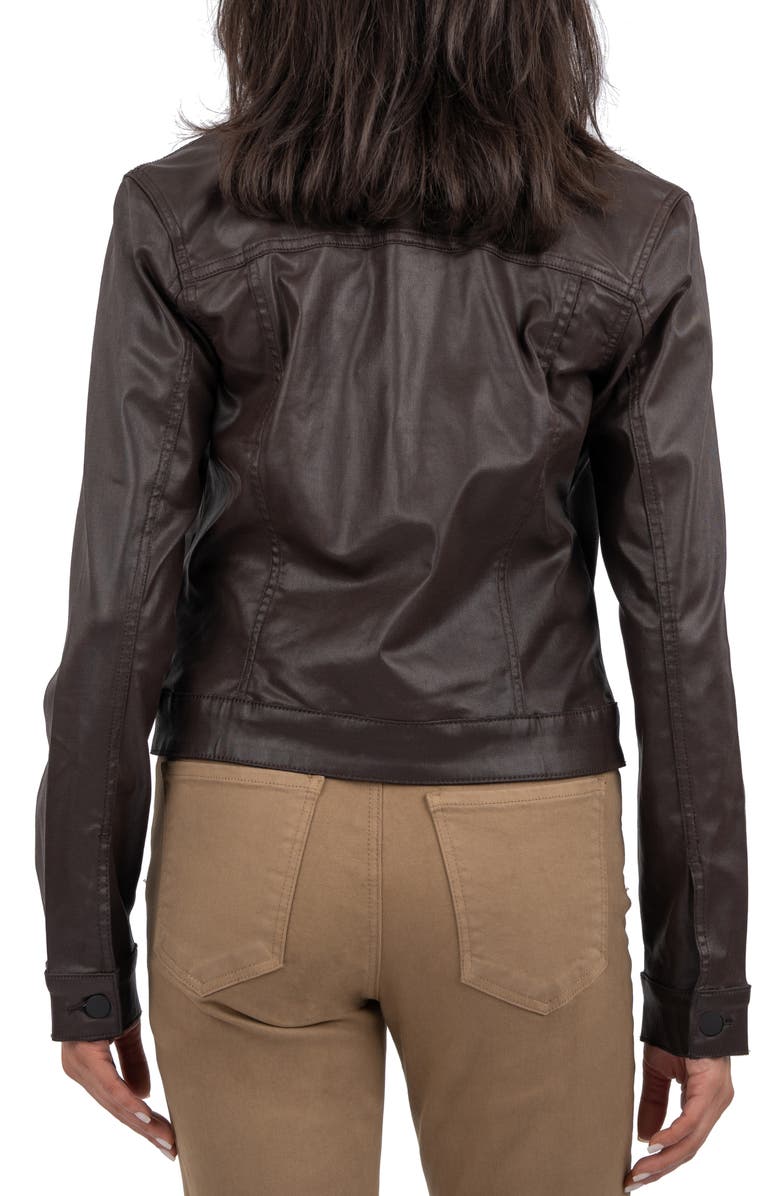 KUT from the Kloth Julia Coated Crop Denim Trucker Jacket, Alternate, color, Chocolate Jm