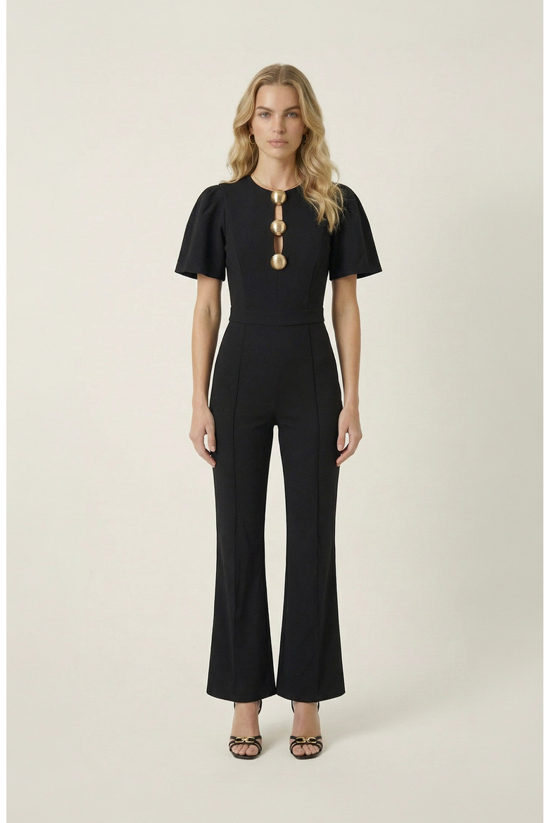 Embellished Cutout Flared Leg Jumpsuit, Main, color, Black