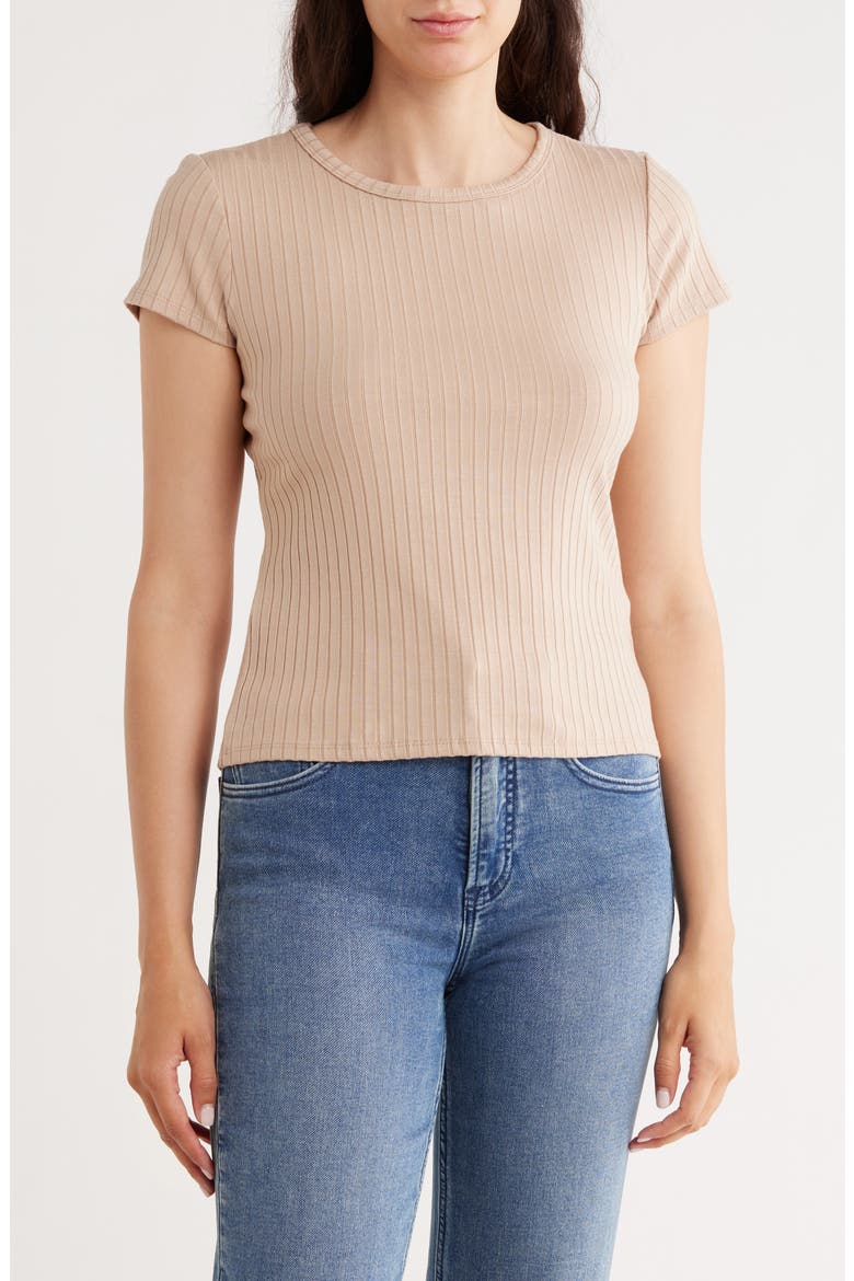 Crewneck Cap Sleeve Rib Top, Main, color, NOMAD