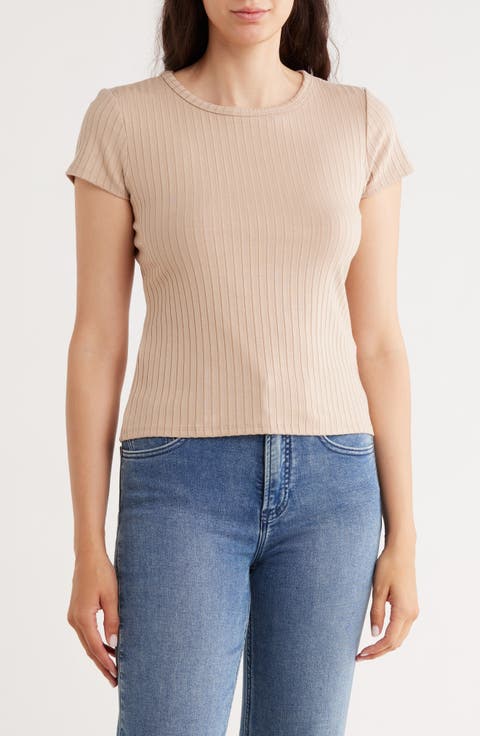 Crewneck Cap Sleeve Rib Top