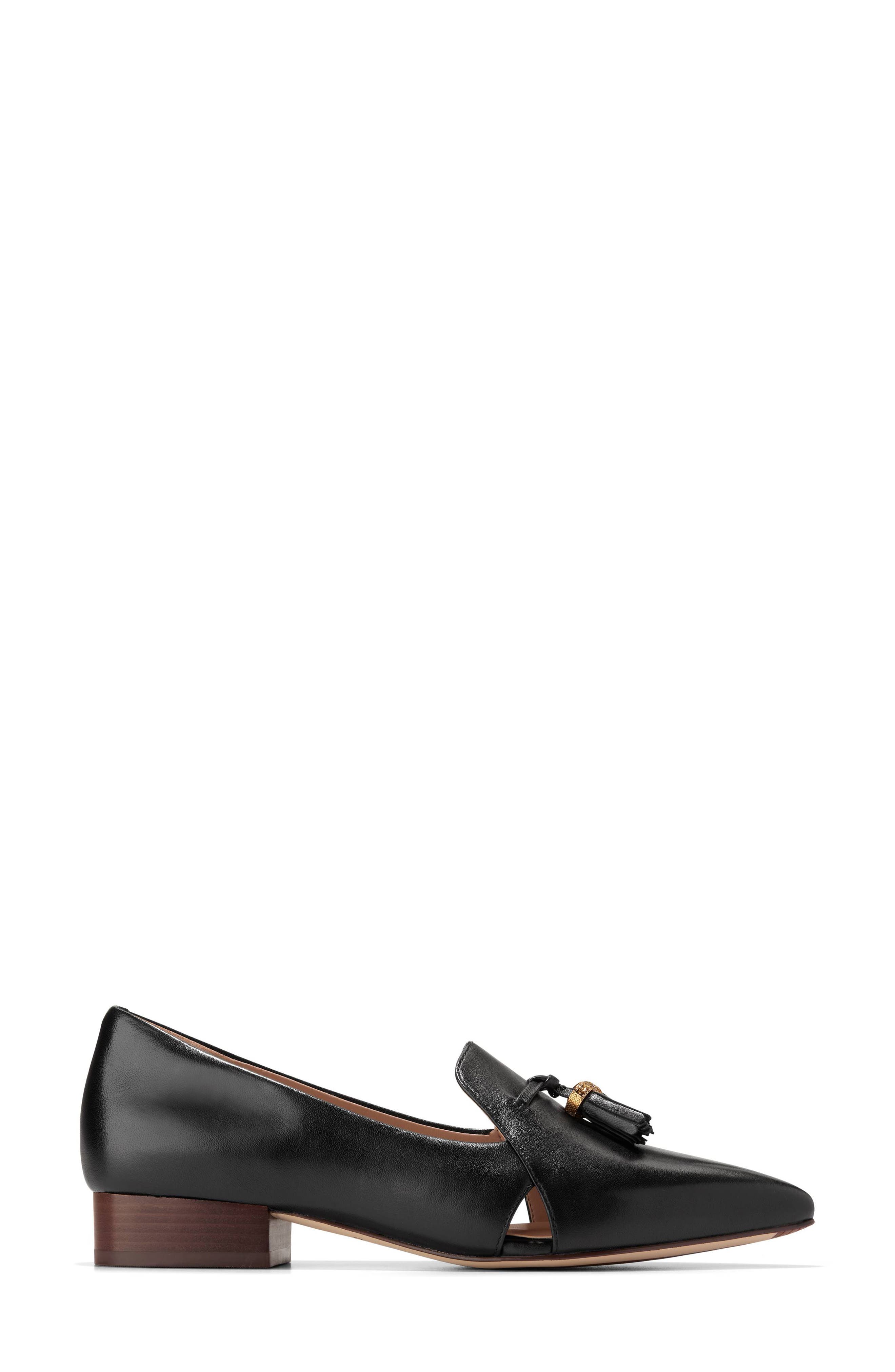 Cole Haan Vanya Tassel Flat, Alternate, color, Black Leather