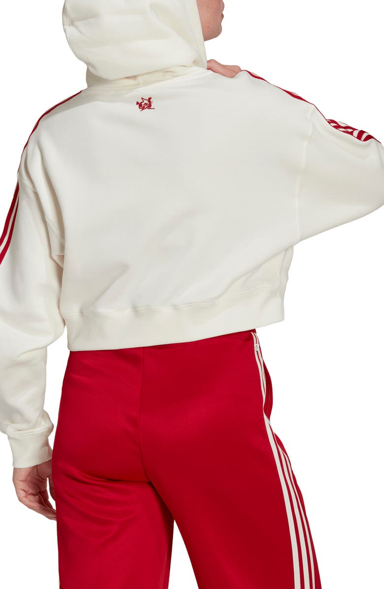 adidas Originals x Thebe Magugu Embroidered 3-Stripes Crop Cotton Graphic Logo Hoodie, Alternate, color, 