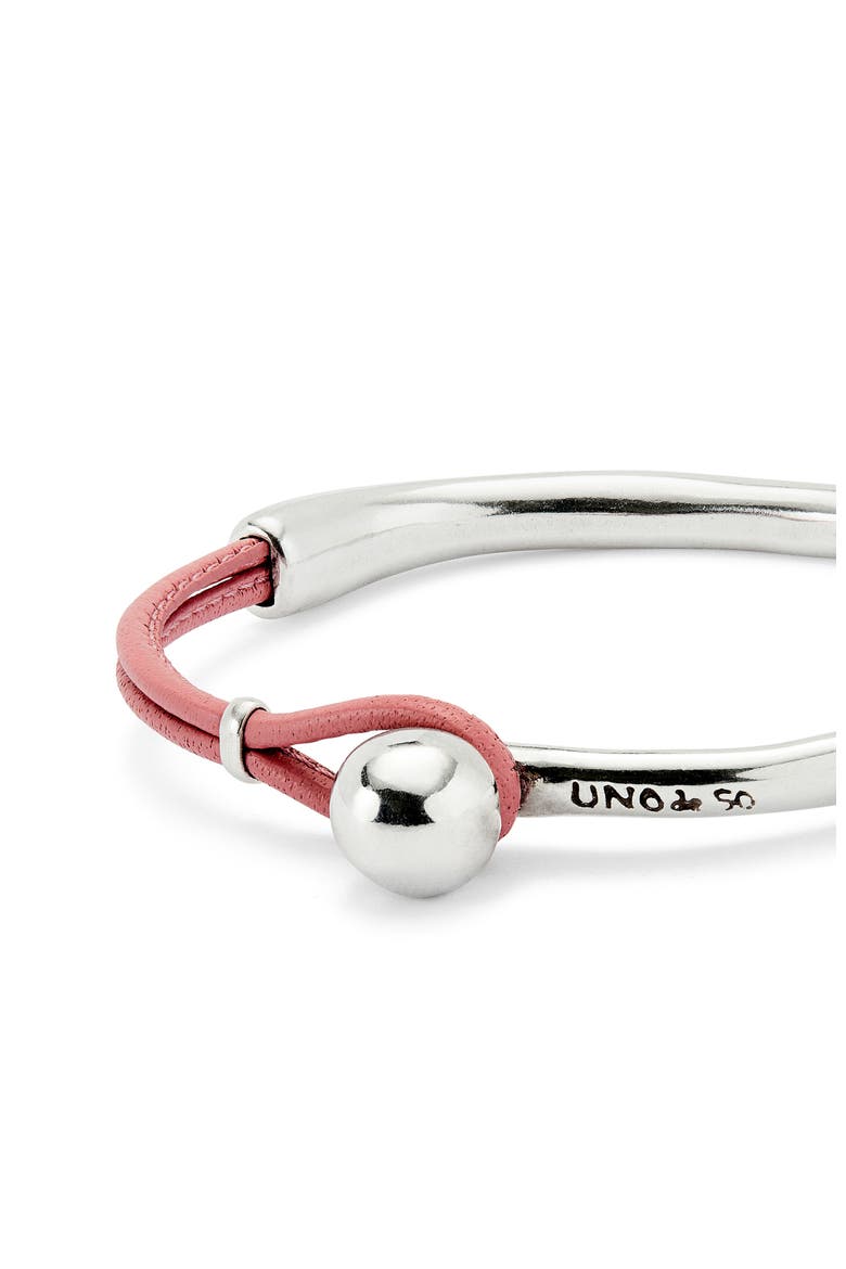 Sterling Silver Plated Semi-Rigid Bracelet with Pink Leather, Alternate, color, Silver