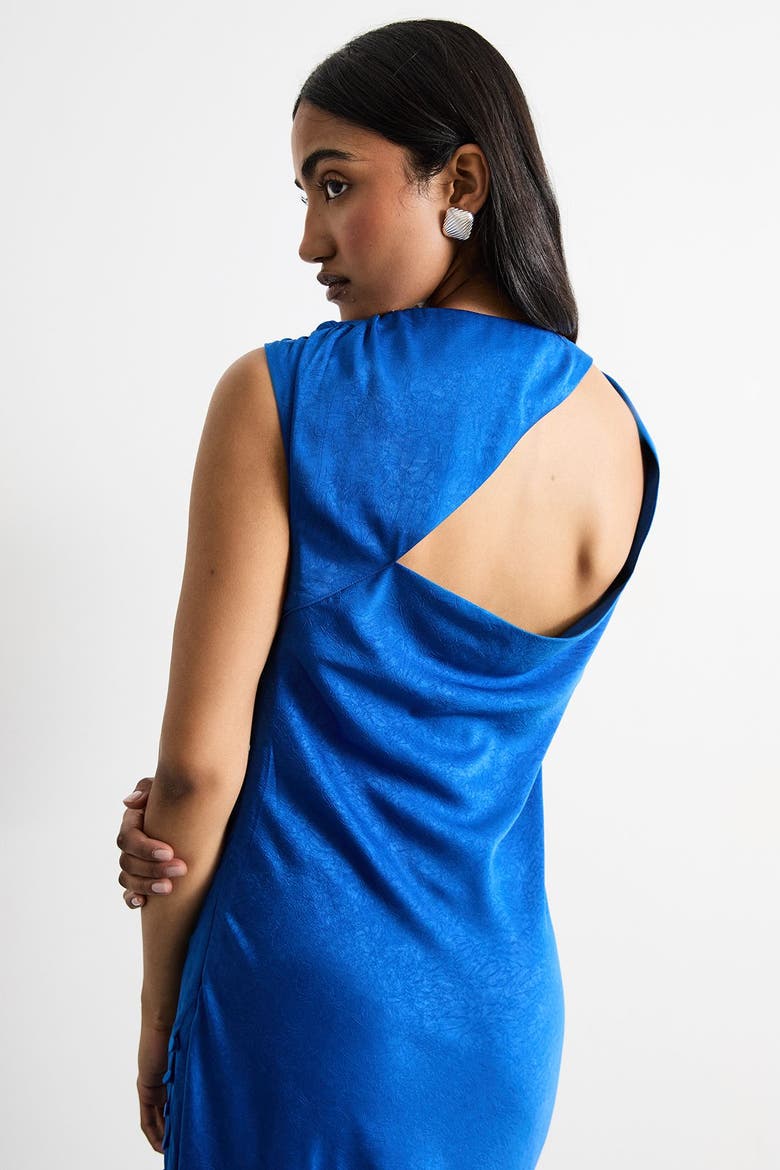 Cowl Bias Satin Button Detail Dress, Alternate, color, Cobalt