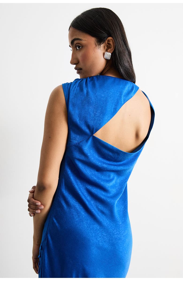 Warehouse Cowl Bias Satin Button Detail Dress, Alternate, color, Cobalt