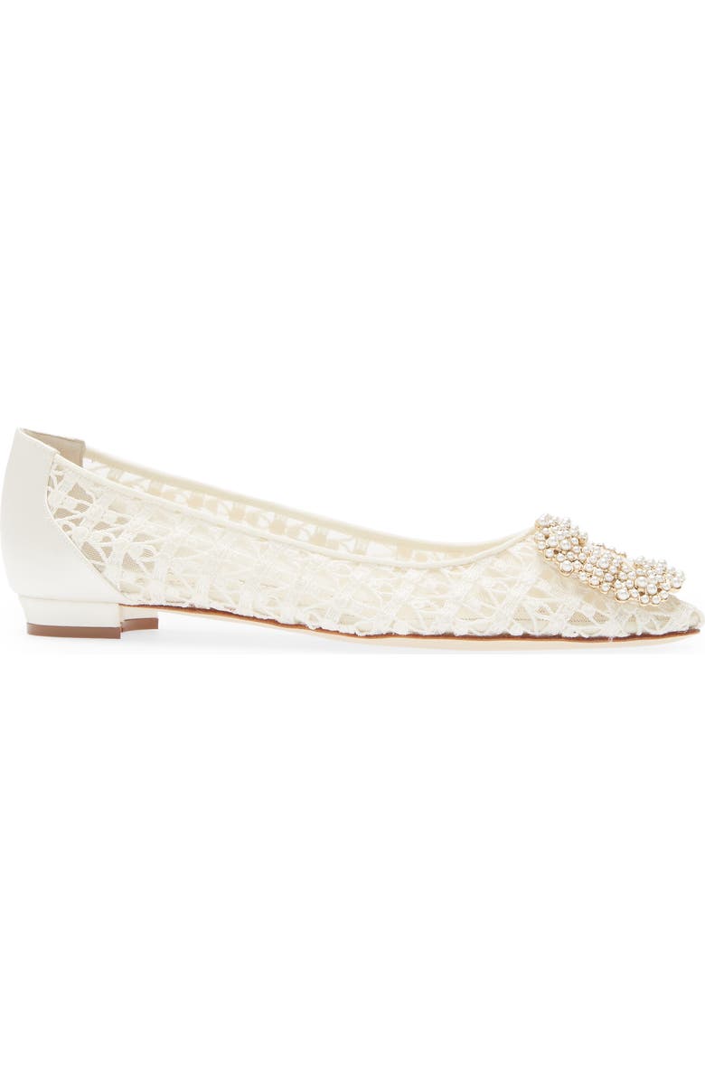 Manolo Blahnik Hangisi Imitation Pearl Buckle Embroidered Flat, Alternate, color,