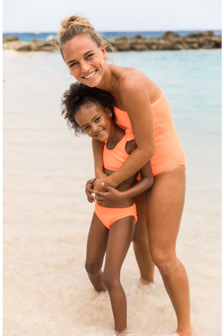 Kids' Tangerine One-Shoulder One-Piece Swimsuit, Alternate, color, ORANGE