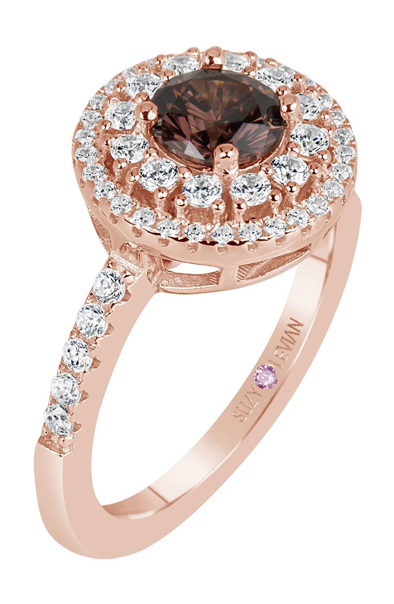 SUZY LEVIAN Round Cut CZ Pave Engagement Ring, Alternate, color, Brown