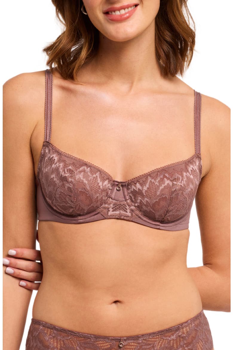 Metallic Flirt Underwire Lace Demi Bra, Main, color, WOODROSE