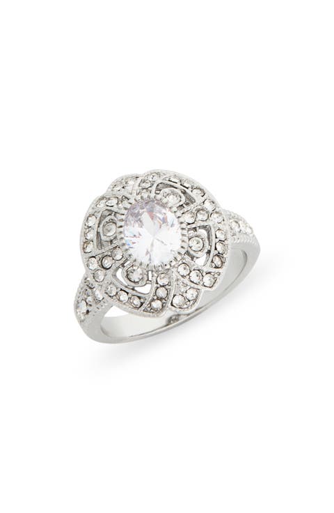 Art Deco CZ Pavé Engagement Ring